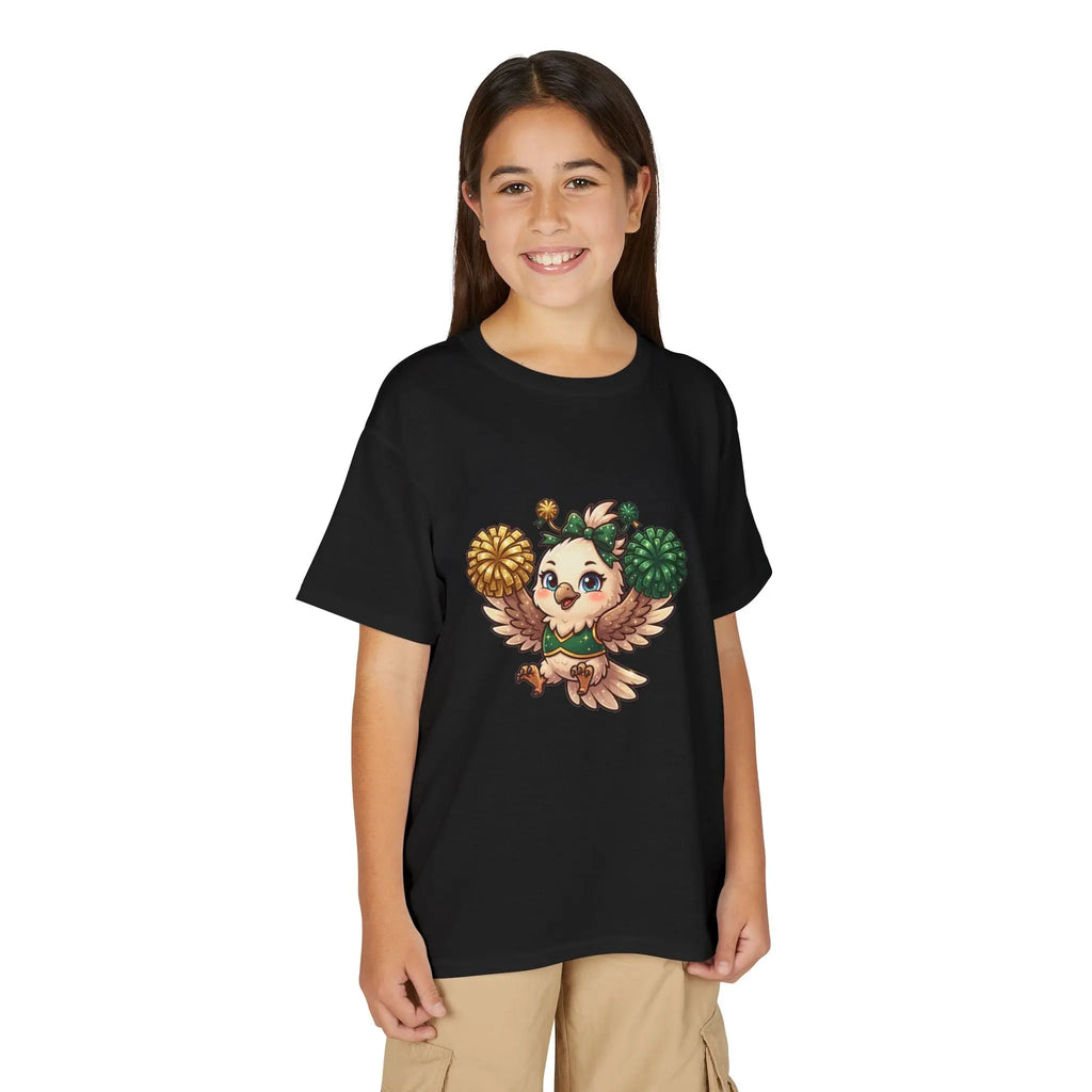 Youth Cheerleader Owl T-Shirt — Cute Pom-Pom Mascot Tee for Kids Printify