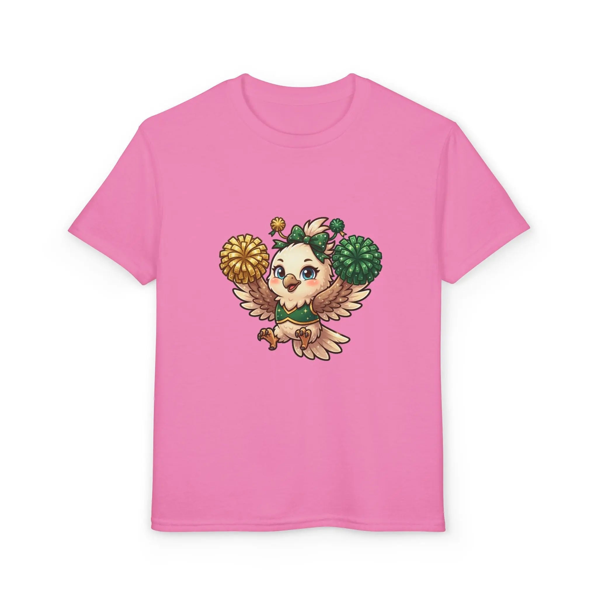 Youth Cheerleader Owl T-Shirt — Cute Pom-Pom Mascot Tee for Kids Printify
