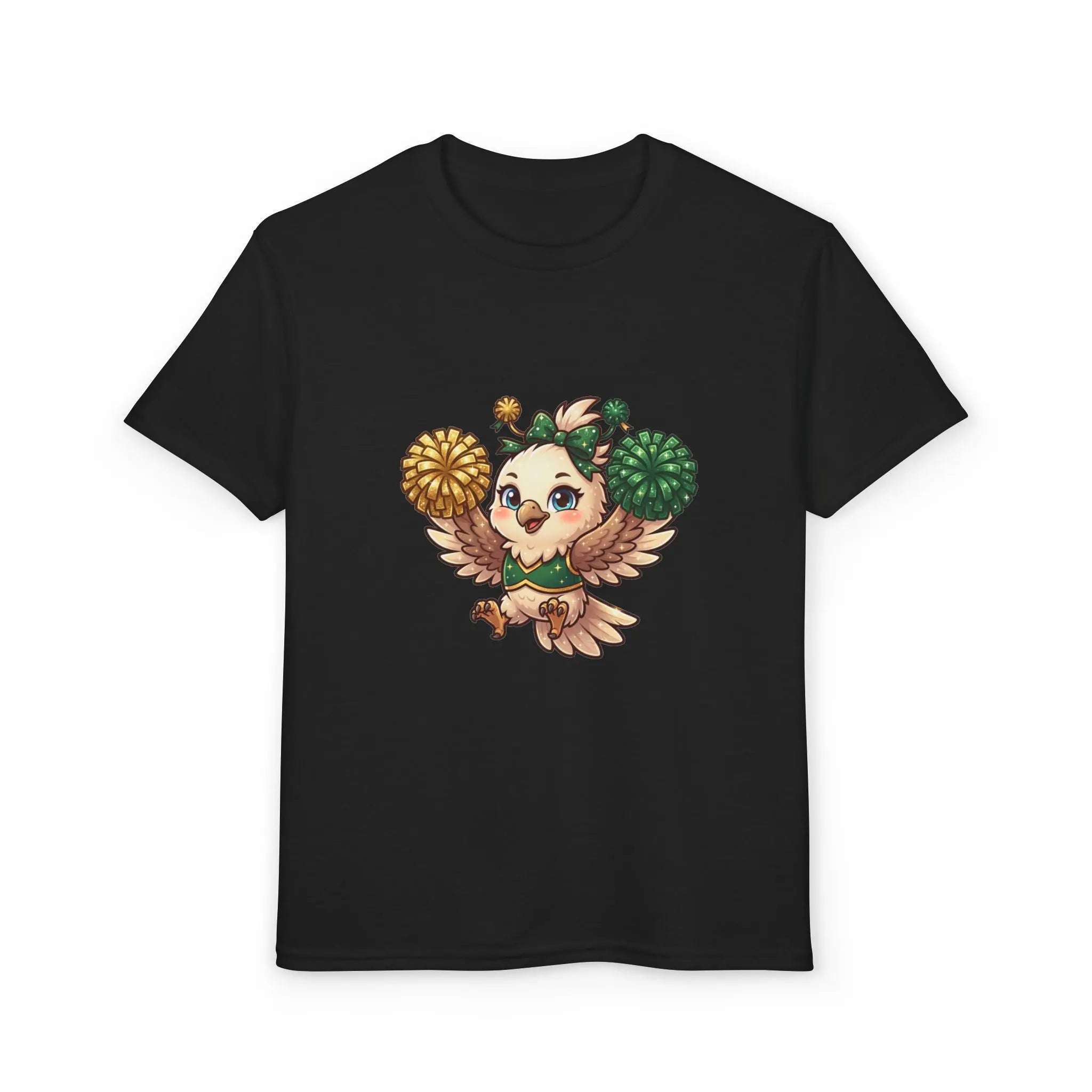 Youth Cheerleader Owl T-Shirt — Cute Pom-Pom Mascot Tee for Kids Printify