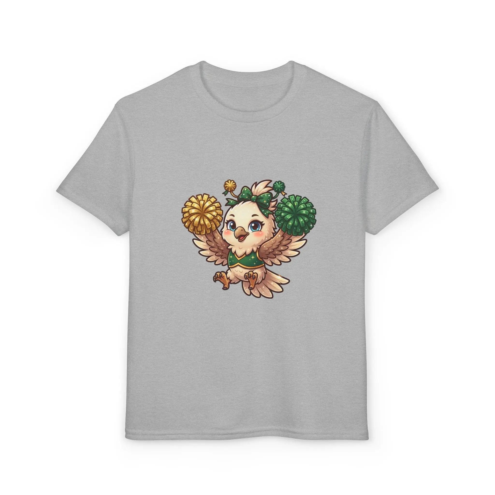 Youth Cheerleader Owl T-Shirt — Cute Pom-Pom Mascot Tee for Kids Printify