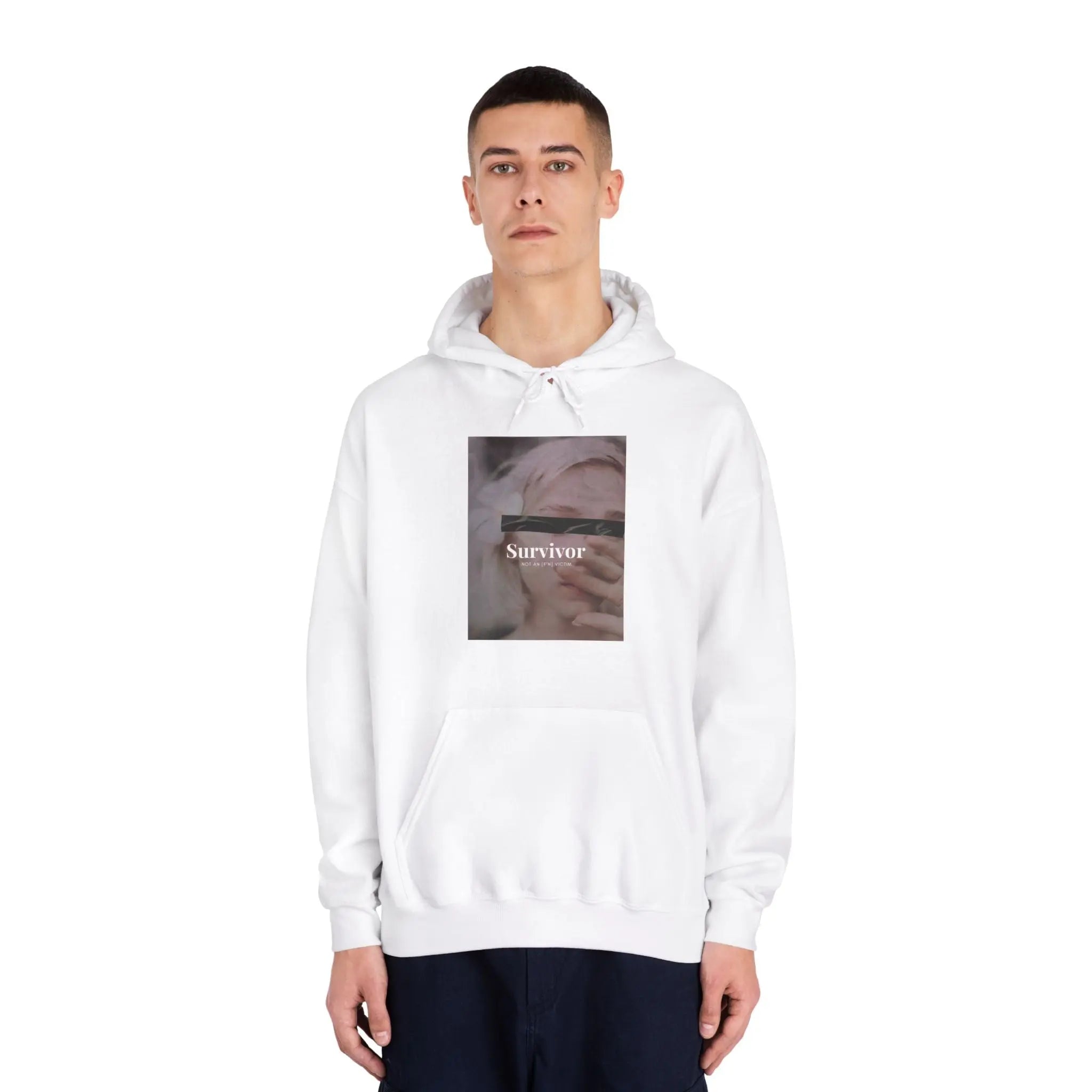 Survivor Photo Hoodie — QR Code Back Pullover Printify