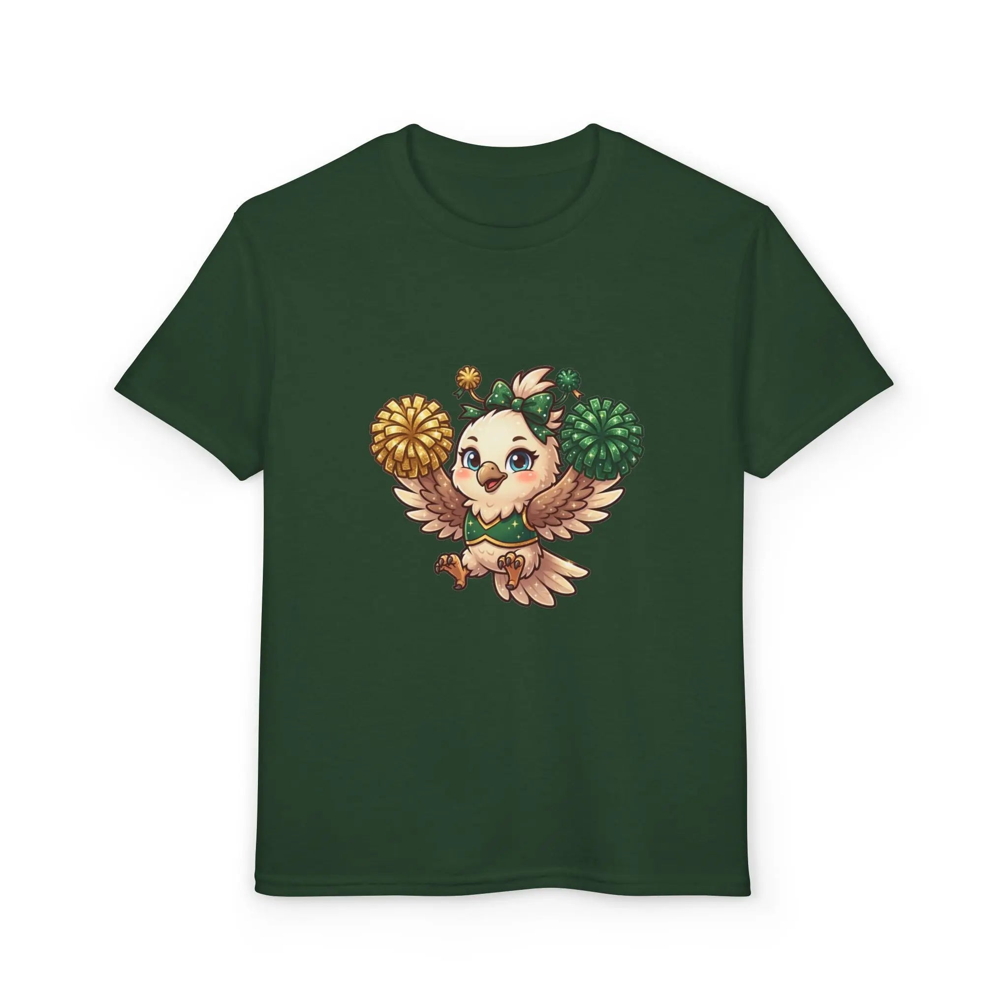 Youth Cheerleader Owl T-Shirt — Cute Pom-Pom Mascot Tee for Kids Printify