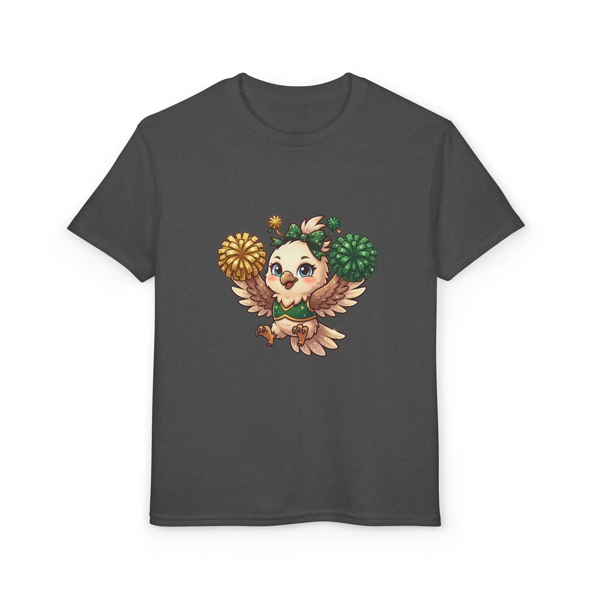 Youth Cheerleader Owl T-Shirt — Cute Pom-Pom Mascot Tee for Kids Printify