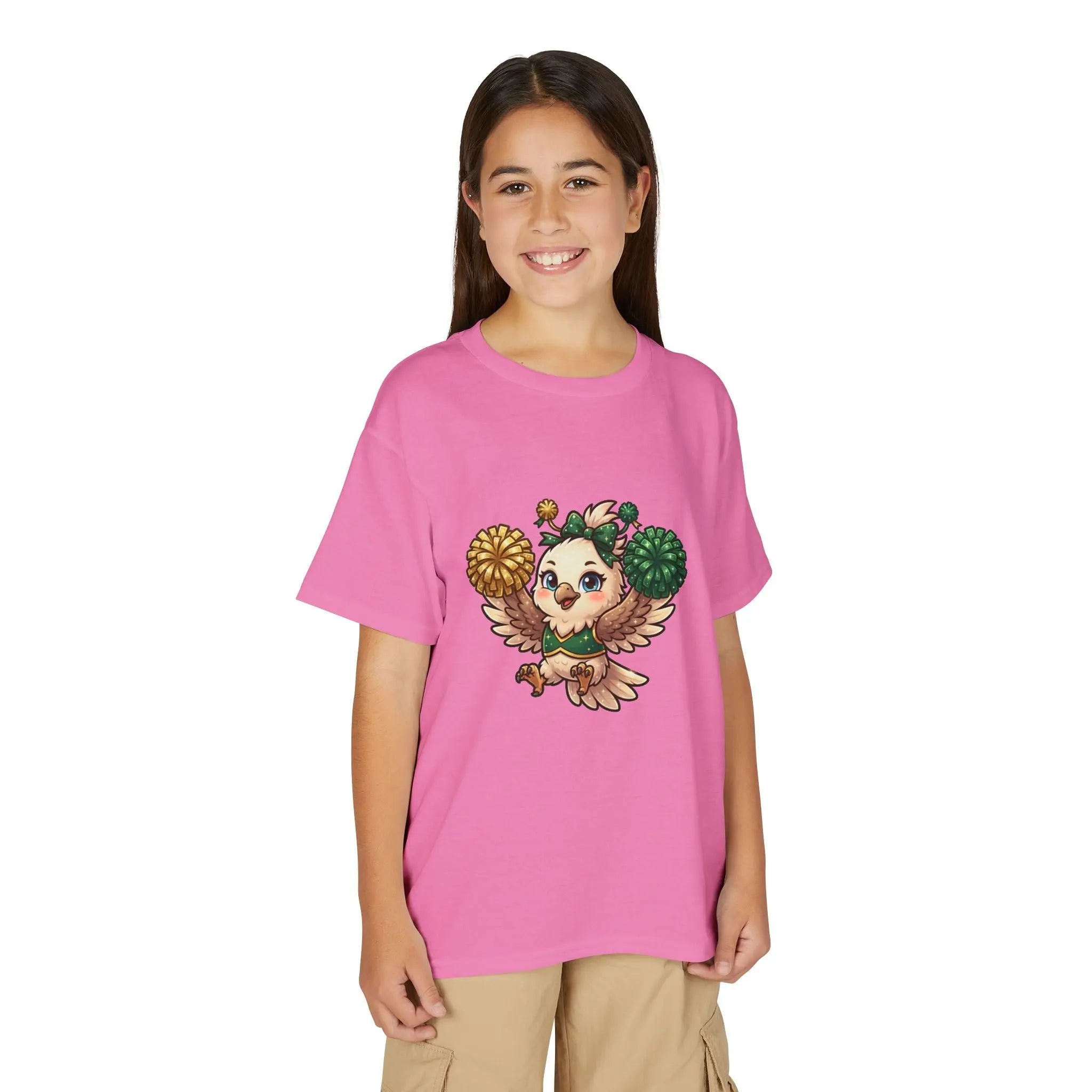 Youth Cheerleader Owl T-Shirt — Cute Pom-Pom Mascot Tee for Kids Printify
