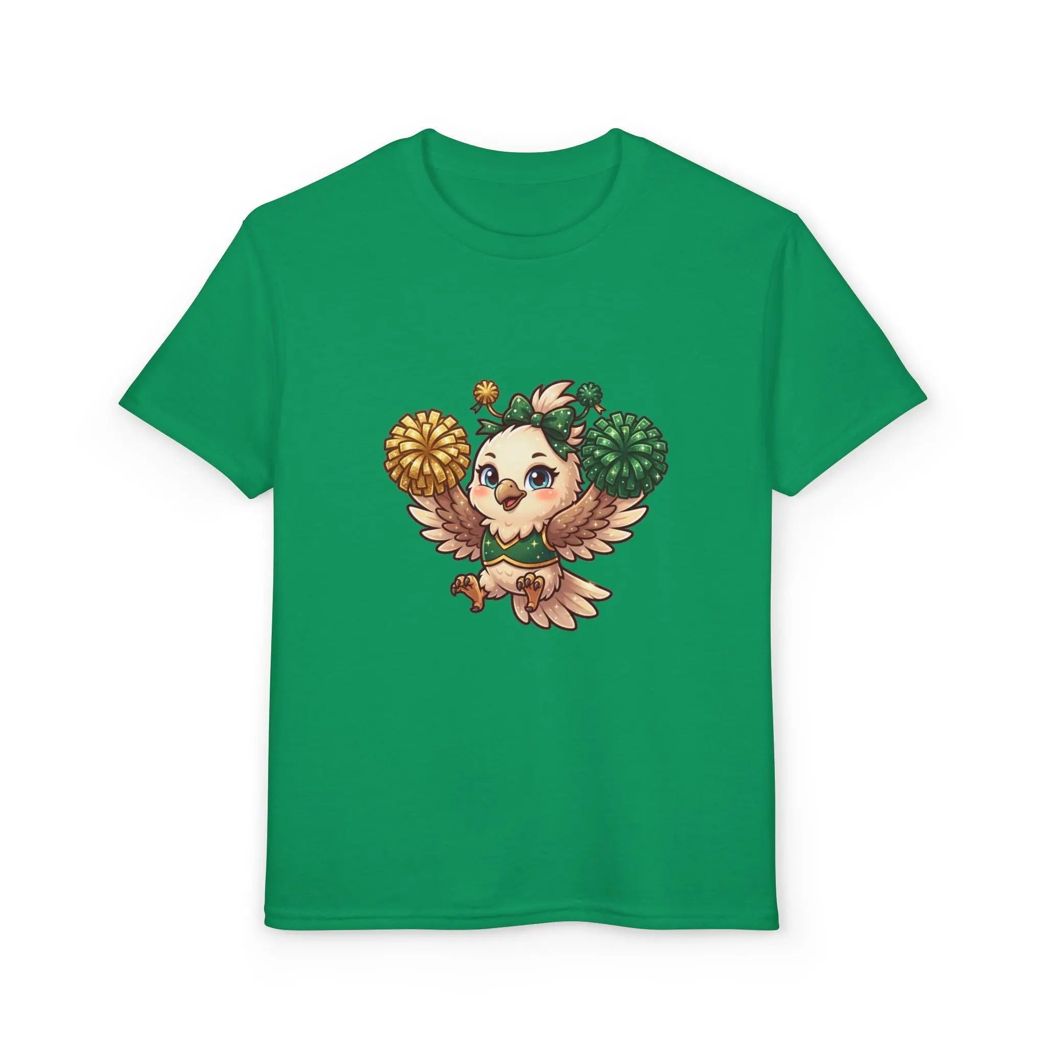 Youth Cheerleader Owl T-Shirt — Cute Pom-Pom Mascot Tee for Kids Printify