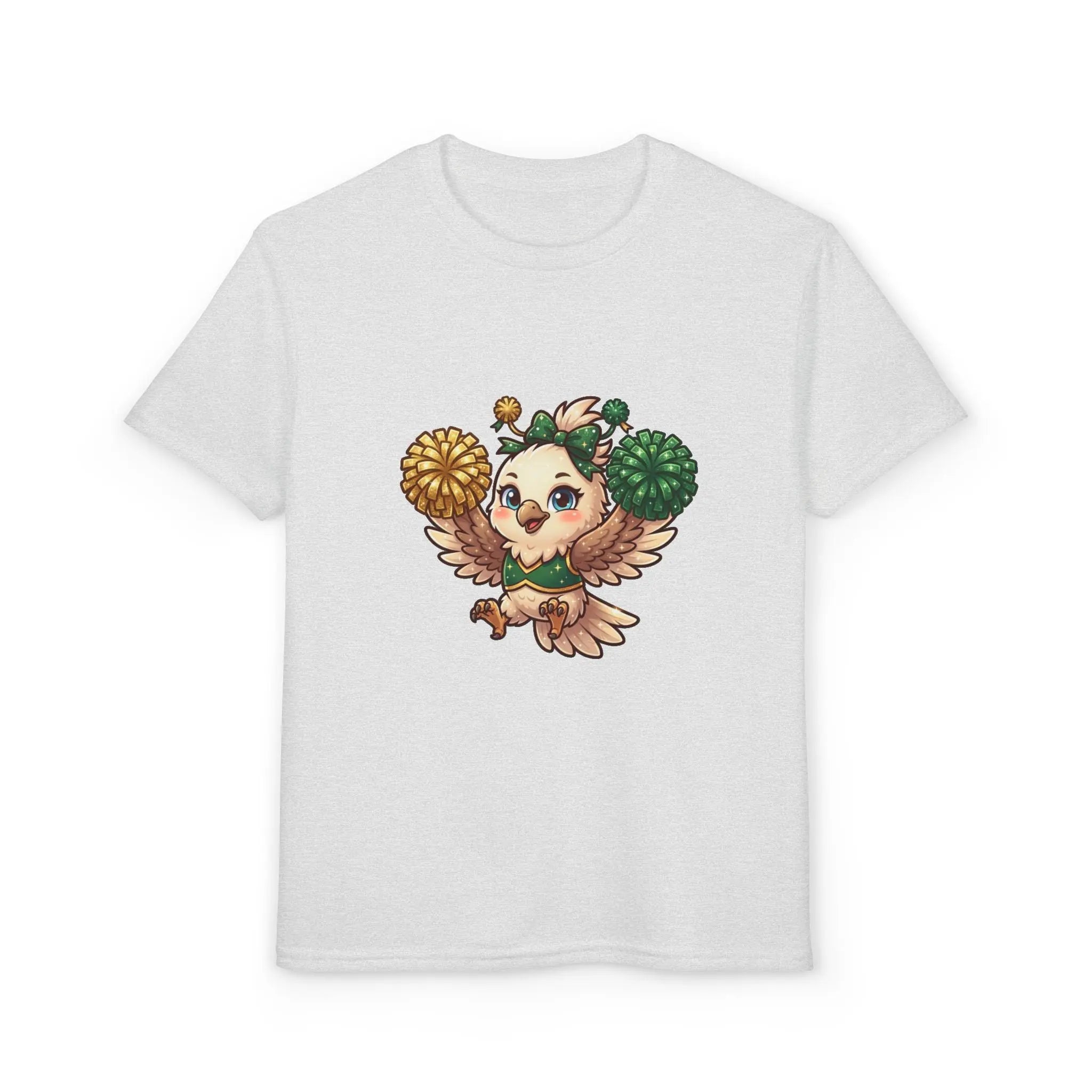 Youth Cheerleader Owl T-Shirt — Cute Pom-Pom Mascot Tee for Kids Printify